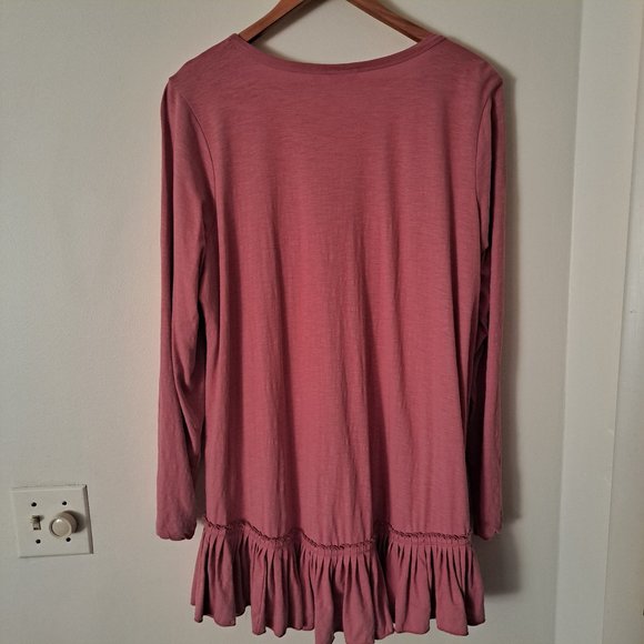 LOGO Lori Gooldstein Women's Dusty Rose Slub Knit Long Sleeve Top Pleated Sz 1X - Picture 3 of 6